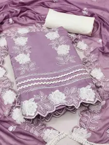 Peachmode Floral Embroidered Beads and Stones Cotton Silk Unstitched Dress Material