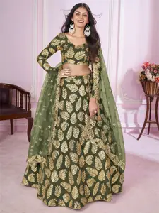 FABPIXEL Embroidered Sequinned Semi-Stitched Lehenga & Unstitched Blouse With Dupatta