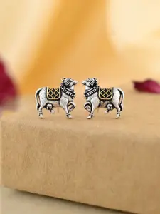 Voylla Qasbah Nandi Gold & Silver-Plated Animal Shaped Oxidised Studs