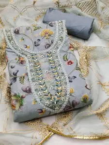 KIMISHA Floral Embellished Beads and Stones Organza Unstitched Dress Material