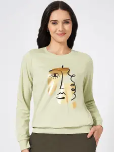 Honey by Pantaloons Women Graphic Printed Round Neck Cotton Pullover Sweatshirt