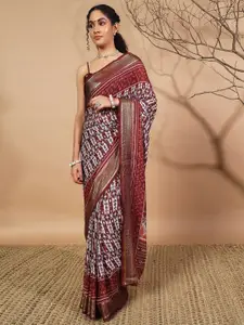 RACHNA Printed Zari Saree With Blouse Piece