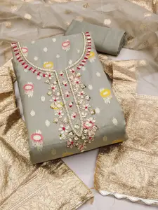 KIMISHA Floral Woven Design Beads and Stones Organza Unstitched Dress Material