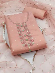 KIMISHA Ethnic Motifs Woven Design Beads and Stones Organza Unstitched Dress Material