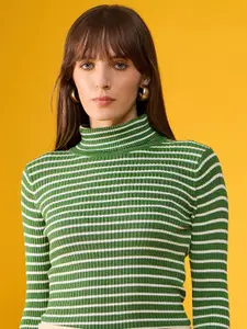 98 Degree North Women Cotton Striped Turtle Neck Pullover Sweaters