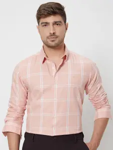 Mufti Men Spread Collar Windowpane Checked Cotton Slim Fit Casual Shirt