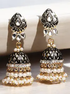 OOMPH Meenakari Kundan Studded & Beaded Dome Shaped Jhumkas