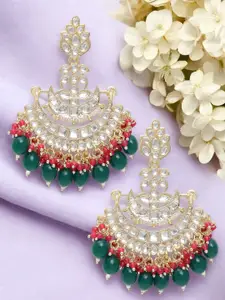 OOMPH Crescent Shaped Kundan & Beads Studded Chandbalis