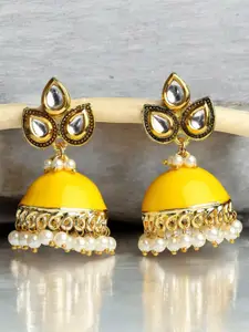 OOMPH Kundan Studded Dome Shaped Meenakari Jhumkas