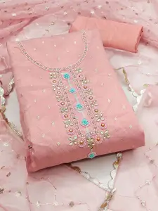 KIMISHA Floral Embellished Beads and Stones Organza Unstitched Dress Material