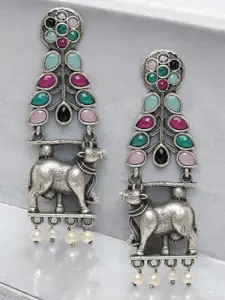 OOMPH Artificial Stones and Beads Oxidised Drop Earrings