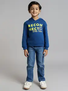 Ed-a-Mamma Boys Typography Printed Hood Cotton Pullover Sweatshirt