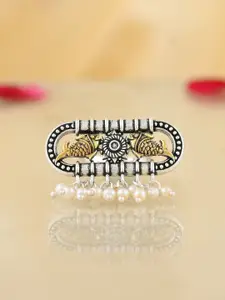 Voylla Silver-Plated Beaded Qasbah Matsya Oxidised Two Tone Ring