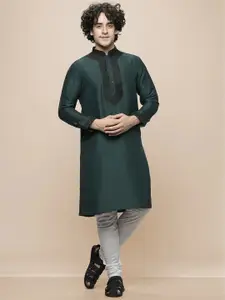 MAAHI FABS Floral Yoke Design Mandarin Collar Thread Work Straight Kurta with Churidar