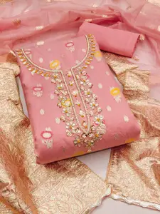 KIMISHA Floral Woven Design Beads and Stones Organza Unstitched Dress Material