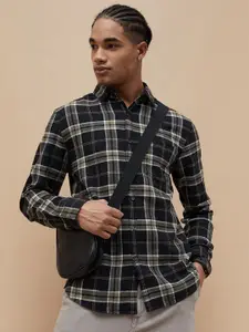 Fame Forever by Lifestyle Men Spread Collar Tartan Checked Cotton Slim Fit Casual Shirt