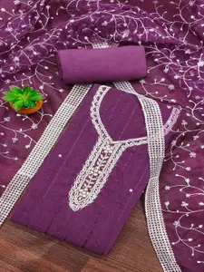 Peachmode Floral Embroidered Beads and Stones Pure Cotton Unstitched Dress Material