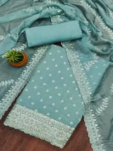 Peachmode Floral Embroidered Sequinned Cotton Silk Unstitched Dress Material