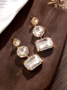 Jazz and Sizzle Gold-Plated Contemporary Stone Studded Drop Earrings