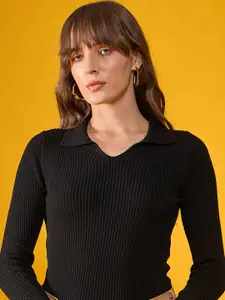 98 Degree North Women Self Design Ribbed Pullover