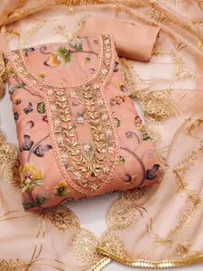 KIMISHA Floral Embellished Beads and Stones Organza Unstitched Dress Material