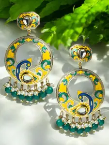 OOMPH Kundan Studded Peacock Shaped Meenakari Chandbalis