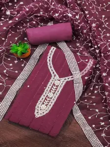 Peachmode Striped Embroidered Beads and Stones Pure Cotton Unstitched Dress Material