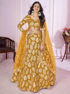 FABPIXEL Embroidered Sequinned Semi-Stitched Lehenga & Unstitched Blouse With Dupatta