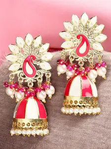 OOMPH Floral Artificial Stones And Beads Studded Meenakari Jhumkas