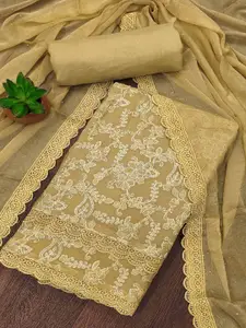 Peachmode Floral Embroidered Silk Chiffon Unstitched Dress Material