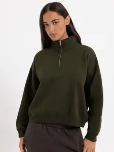 MISCHIEF MONKEY Women Solid High Neck Pullover Sweatshirt