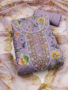 KIMISHA Floral Printed Beads and Stones Organza Unstitched Dress Material