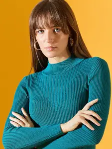 98 Degree North Women Cotton Ribbed Turtle Neck Pullover Sweater