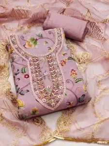 KIMISHA Floral Embroidered Beads and Stones Organza Unstitched Dress Material