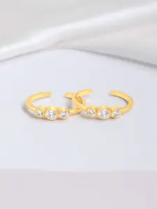 Zavya 925 Sterling Silver Gold-Plated Cubic Zirconia Stone Studded Toe Rings