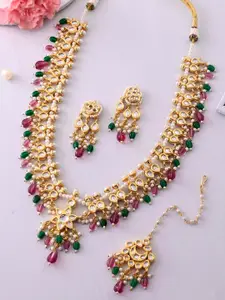 DASTOOR Gold-Plated Kundan Studded Necklace & Earrings