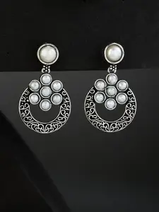 ATIBELLE German Silver Plated Contemporary Stone Studded Drop Earrings