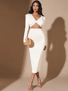 Kotty Women's V-Neck Bodycon Midi Dress