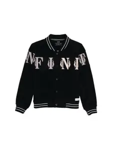 Status Quo Boys Typography Printed Mock Collar Front-Open Sweatshirt