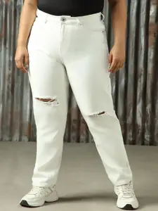 Freeform By High Star Women High-Rise Mom Fit Heavy Distress Jeans