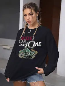 CHKOKKO Women Graphic Printed Round Neck Oversized T-shirt