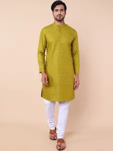 NAMASKAR Checked Printed Mandarin Collar Straight Kurta