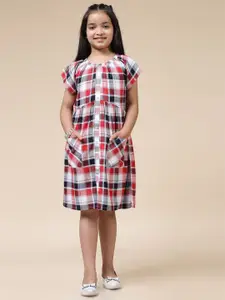 BAESD Girls Checked short Sleeve Fit & Flare Dress