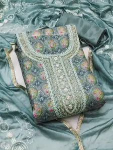 KIMISHA Floral Embellished Beads and Stones Organza Unstitched Dress Material