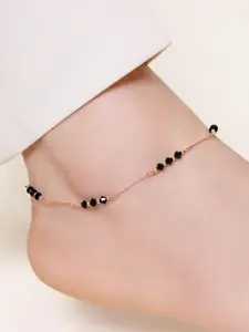 Zavya 925 Sterling Silver Rose Gold-Plated Beaded Anklet