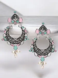 OOMPH Contemporary Artificial Stones And Beads Studded Oxidised Chandbalis