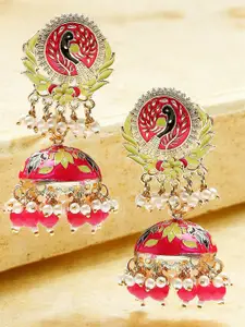OOMPH Peacock Shaped Meenakari Jhumkas