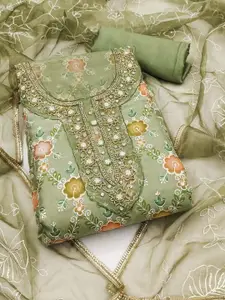 KIMISHA Floral Embellished Beads and Stones Organza Unstitched Dress Material