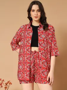 ZWERLON Ethnic Motifs Printed Shirts With Shorts