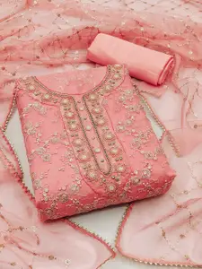 Peachmode Floral Embroidered Beads and Stones Organza Unstitched Dress Material